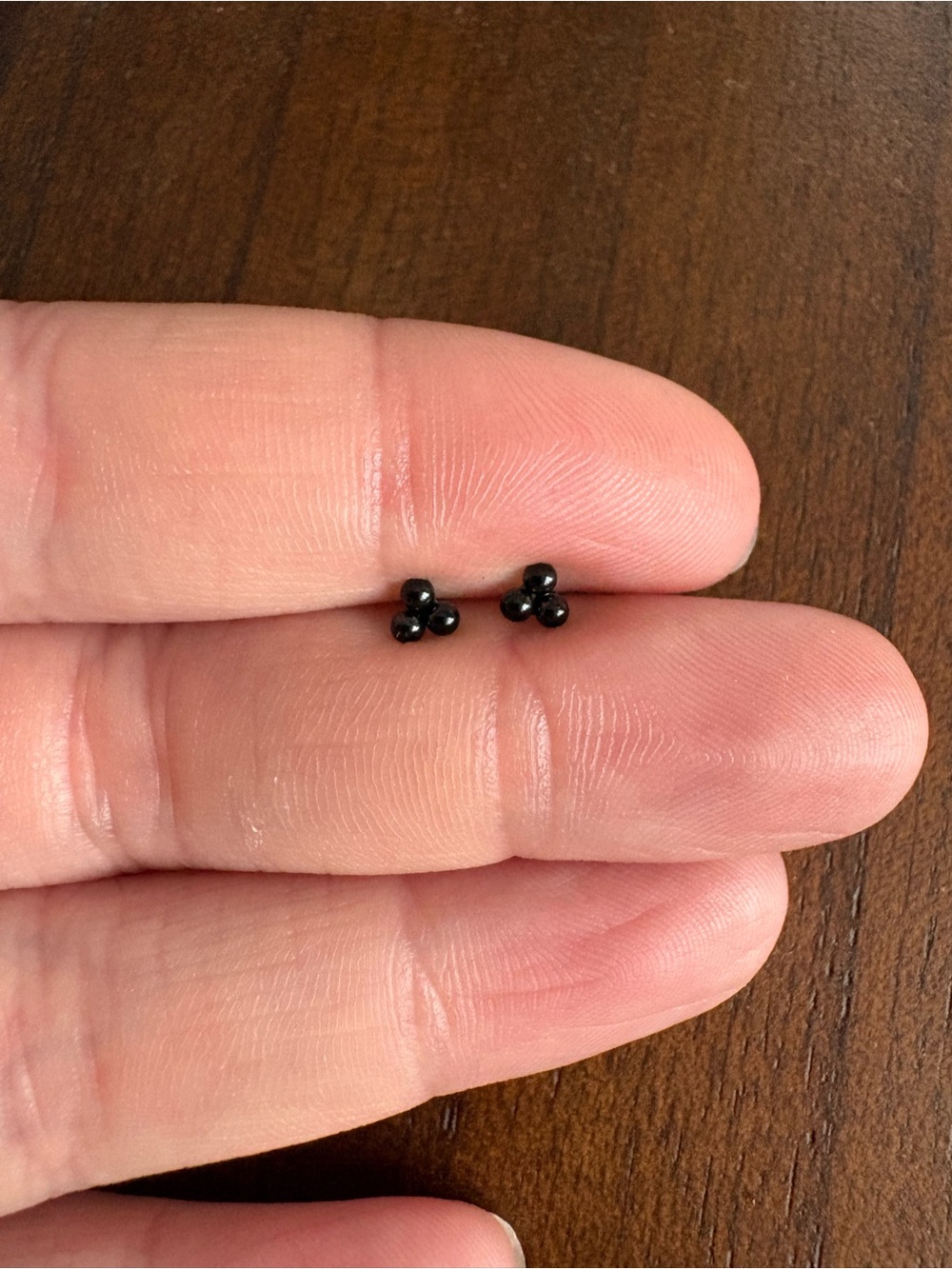 Black Triple Bead Stud Earrings - Minimal Women's Jewelry